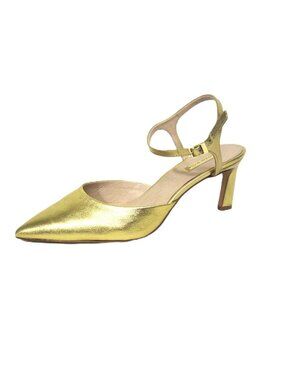 Louise et Cie Womens 9.5 Gold Kaiyla Ankle Strap Pump HeelPoint Toe Leather